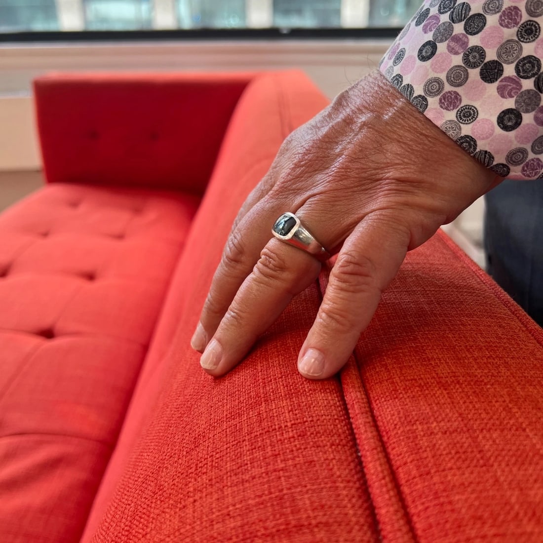 Vintage 1970's Men's Black Onyx Signet Ring 14K White Gold, Size 10.75, 12.78 Gr - 4