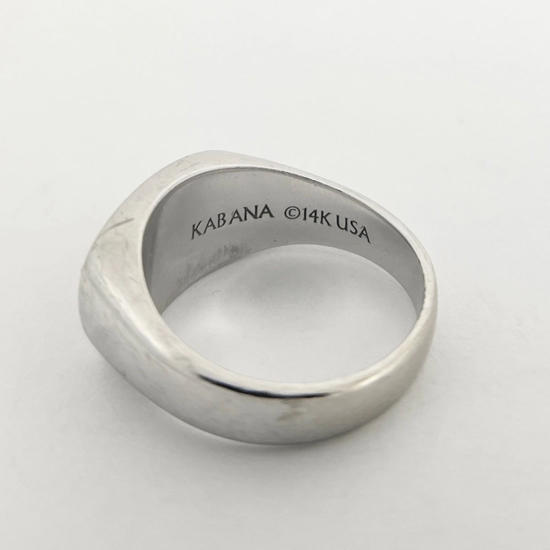 Vintage 1970's Men's Black Onyx Signet Ring 14K White Gold, Size 10.75, 12.78 Gr - 7