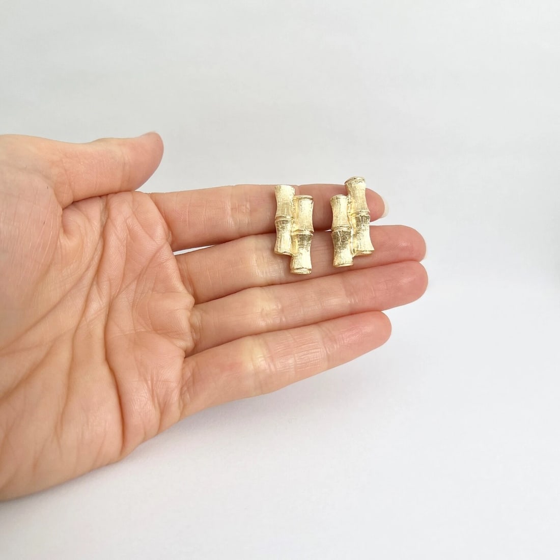 Vintage 1960's Textured Bamboo Cufflinks 14K Yellow Gold, 12.46 Gr - 3