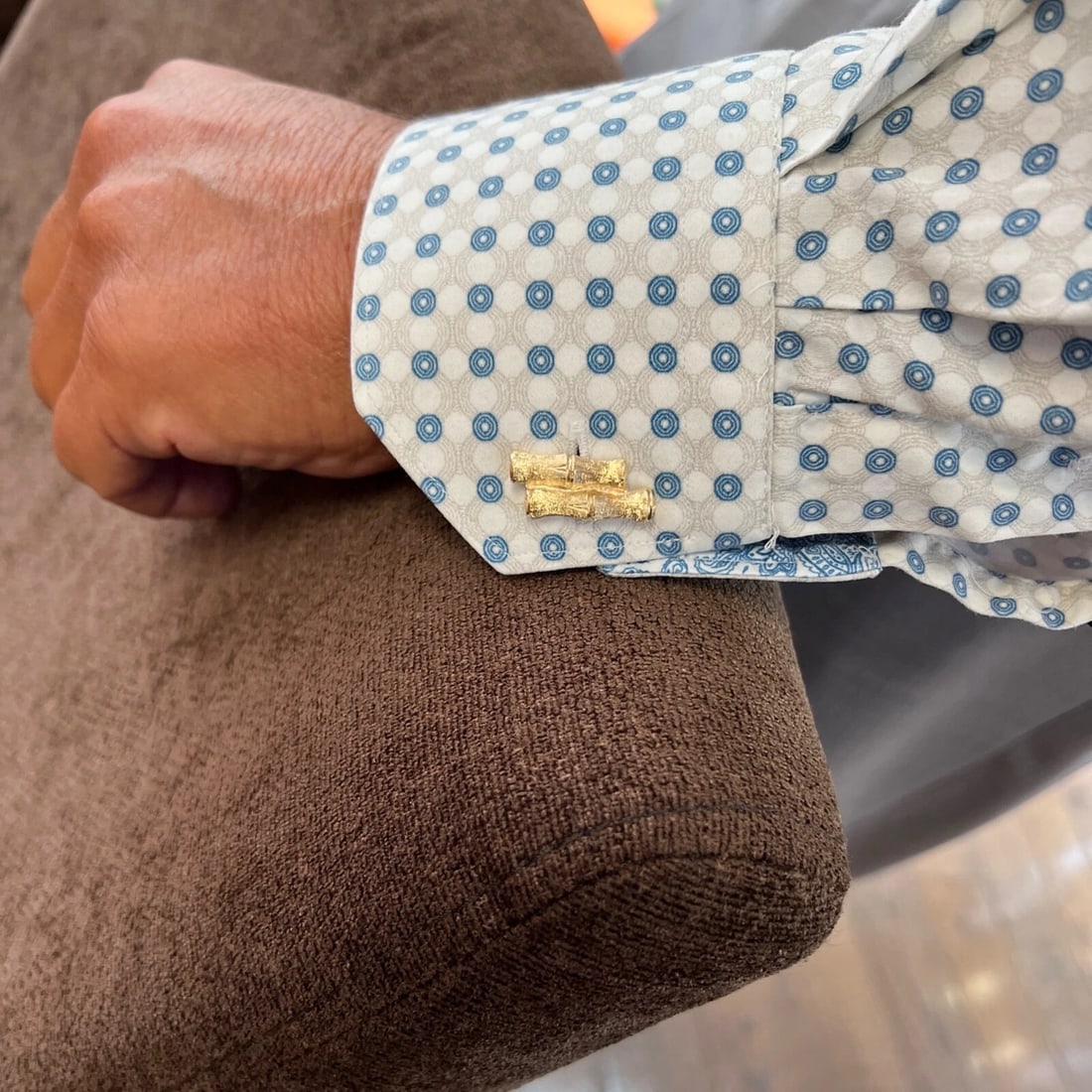 Vintage 1960's Textured Bamboo Cufflinks 14K Yellow Gold, 12.46 Gr - 5