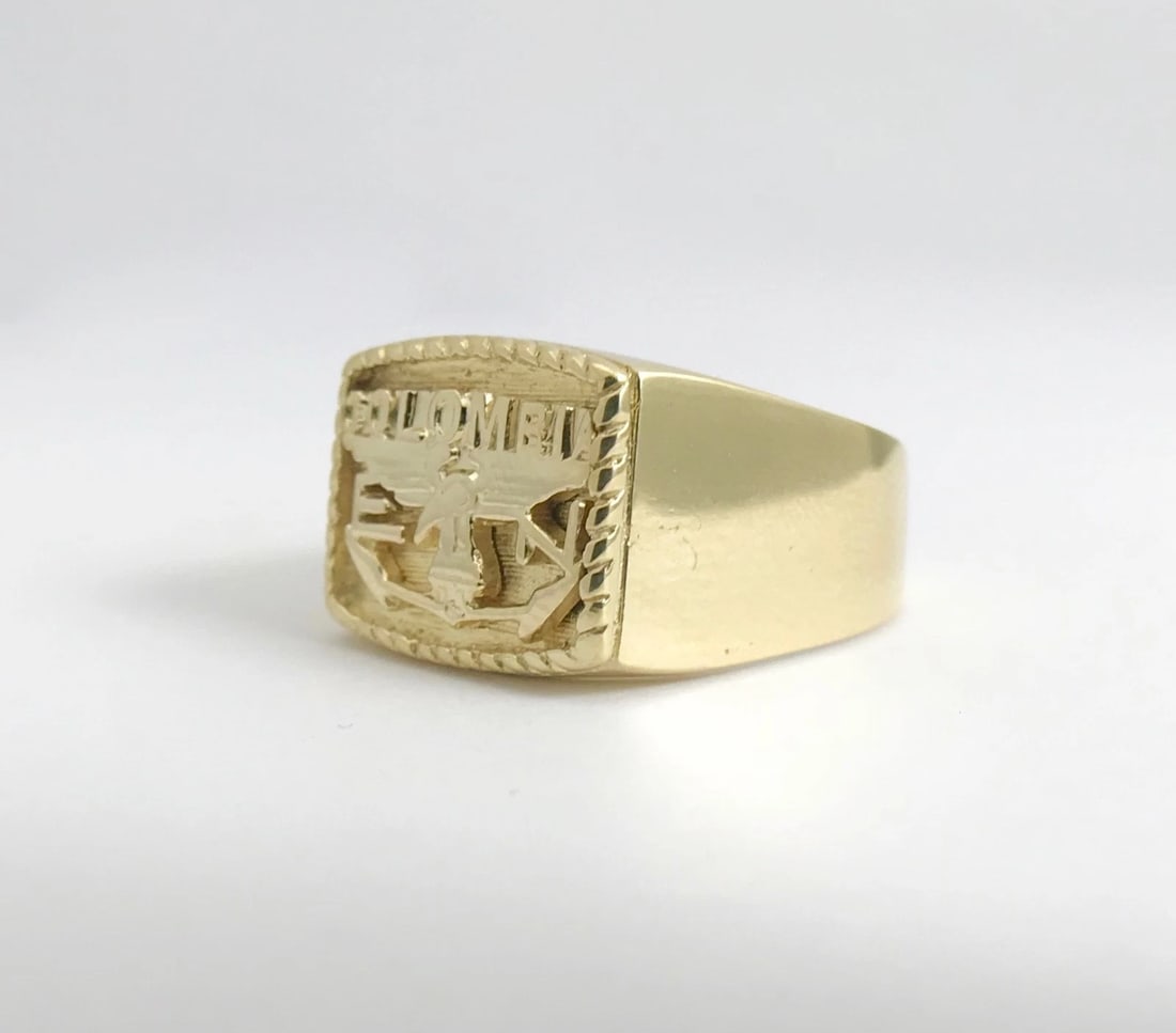 Vintage Men's Colombia Flat Top Ring 14K Yellow Gold, Size 10.25, 12.52 Grams - 11