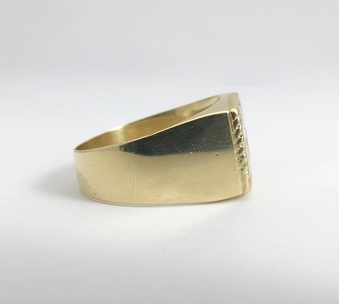 Vintage Men's Colombia Flat Top Ring 14K Yellow Gold, Size 10.25, 12.52 Grams - 9