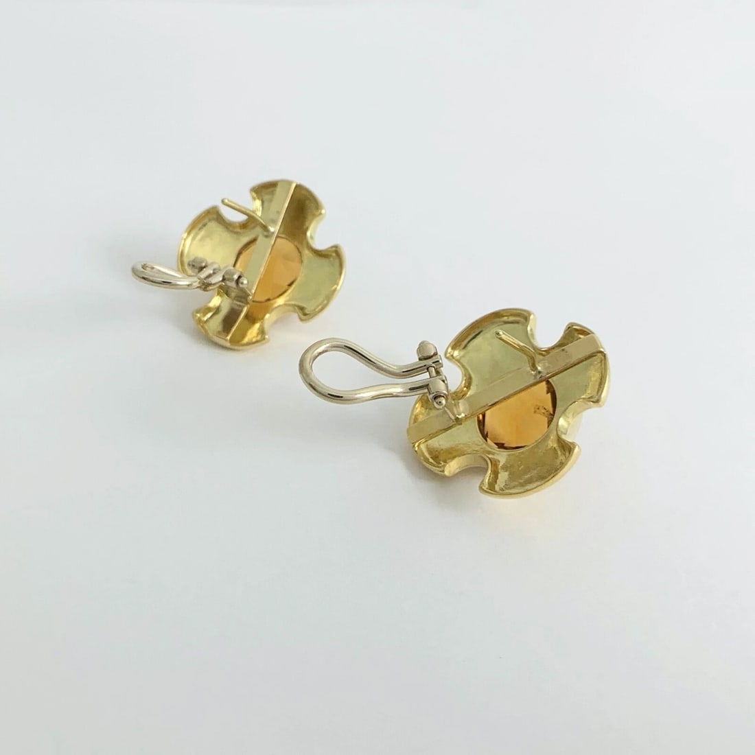 Vintage 1960s Citrine Geometric Drop Stud Earrings 18K Yellow Gold, 13.98 Grams - 8