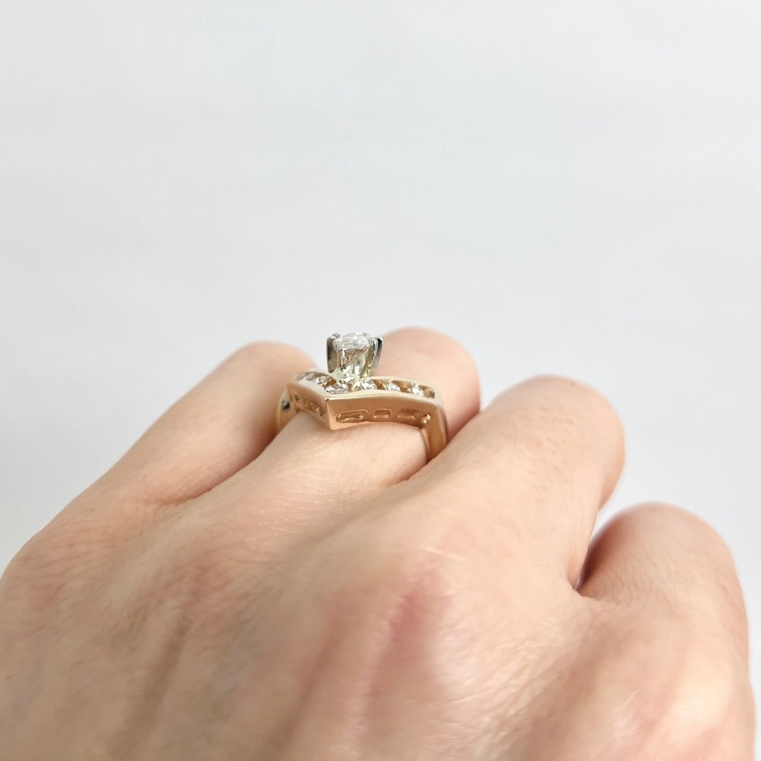 Vintage 1980's Marquise Diamond Chevron Statement Ring 14K Yellow Gold, 4.78 Gr - 5