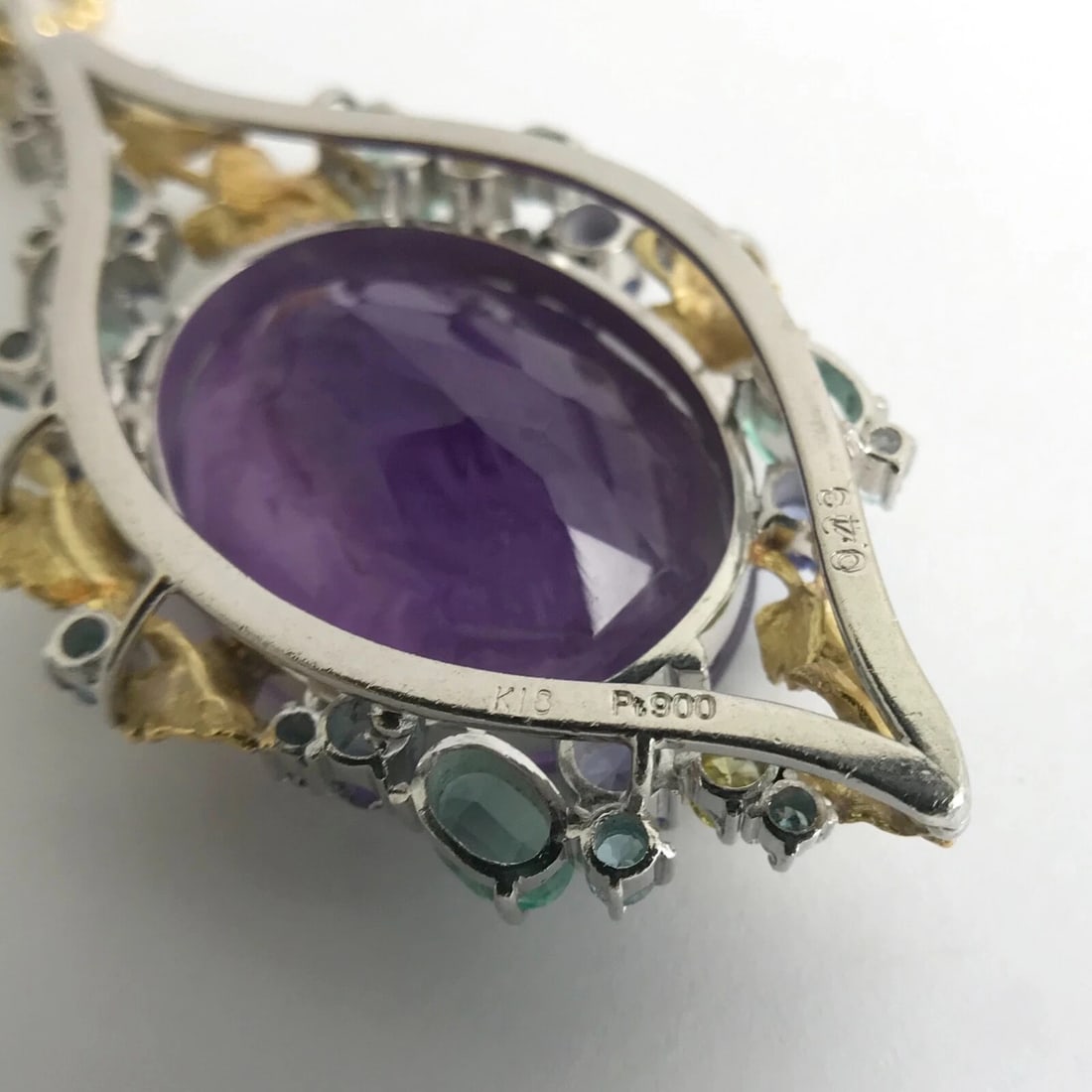 Vintage Hand Carved Amethyst Pendant Necklace Platinum 18K Yellow Gold 19.30 CTW - 9