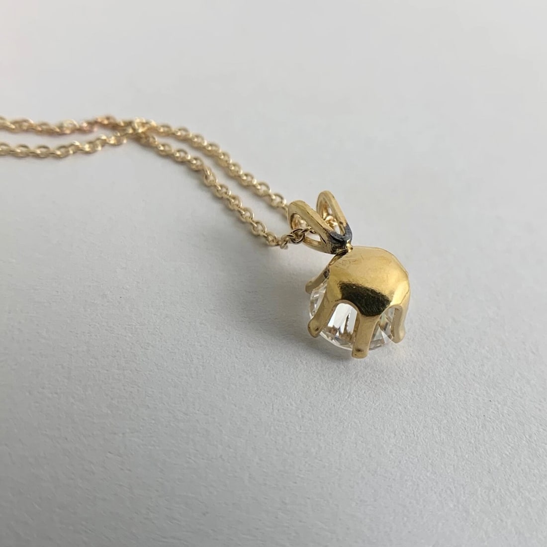 Vintage CZ Cubic Zirconia Solitaire Pendant Necklace 14K Yellow Gold, 2.24 Gram - 9