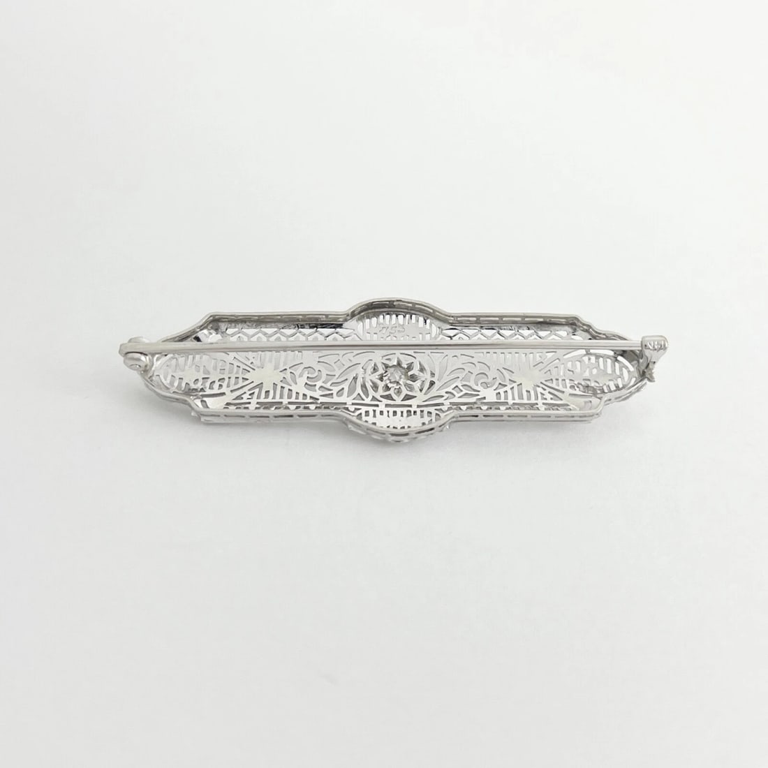 Antique Art Deco Diamond Filigree Long Brooch Pin 14K White Gold, 3.79 Grams - 7