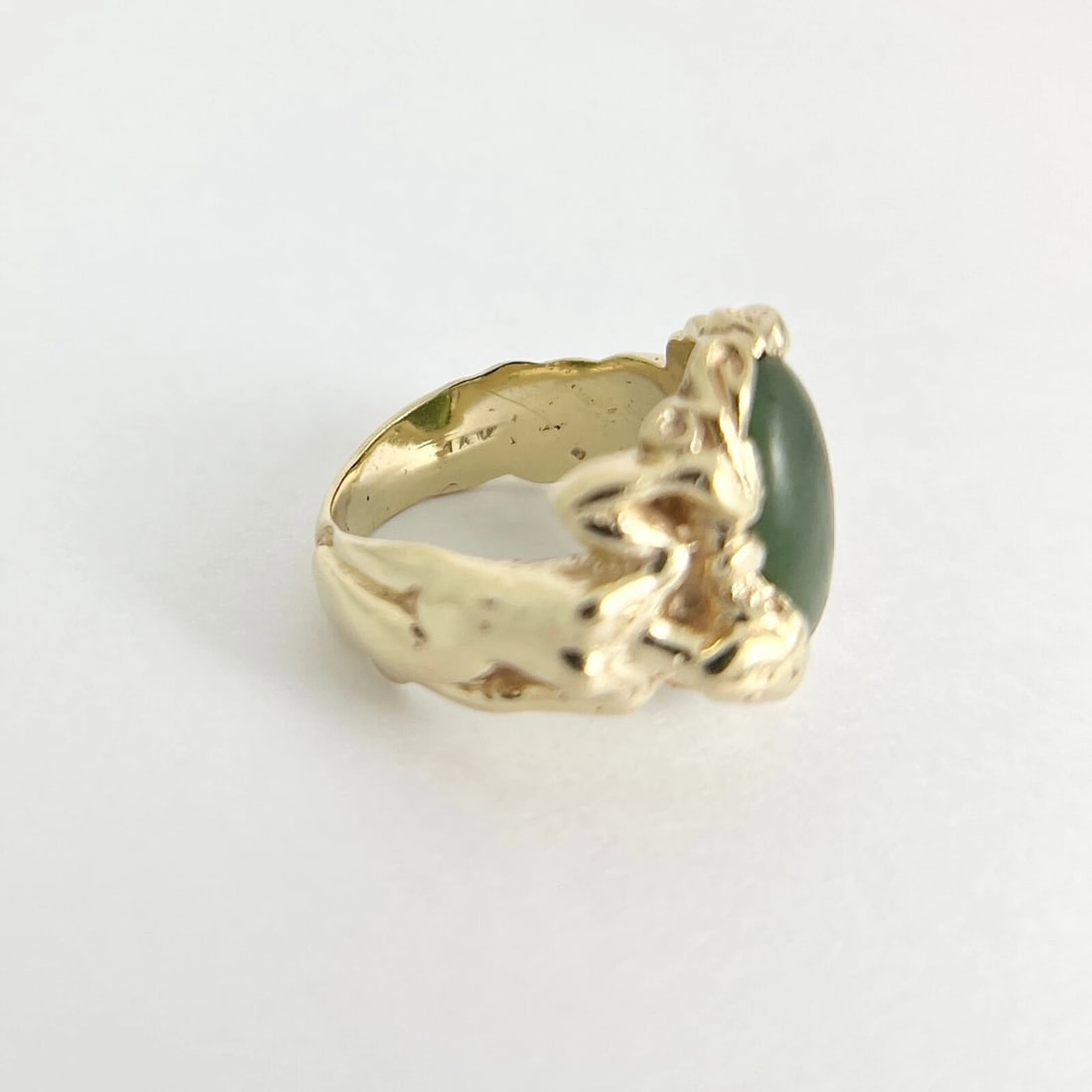 Antique Art Nouveau Jade Woman Female Figure Form Ring 14K Yellow Gold, 11.44 Gr - 9