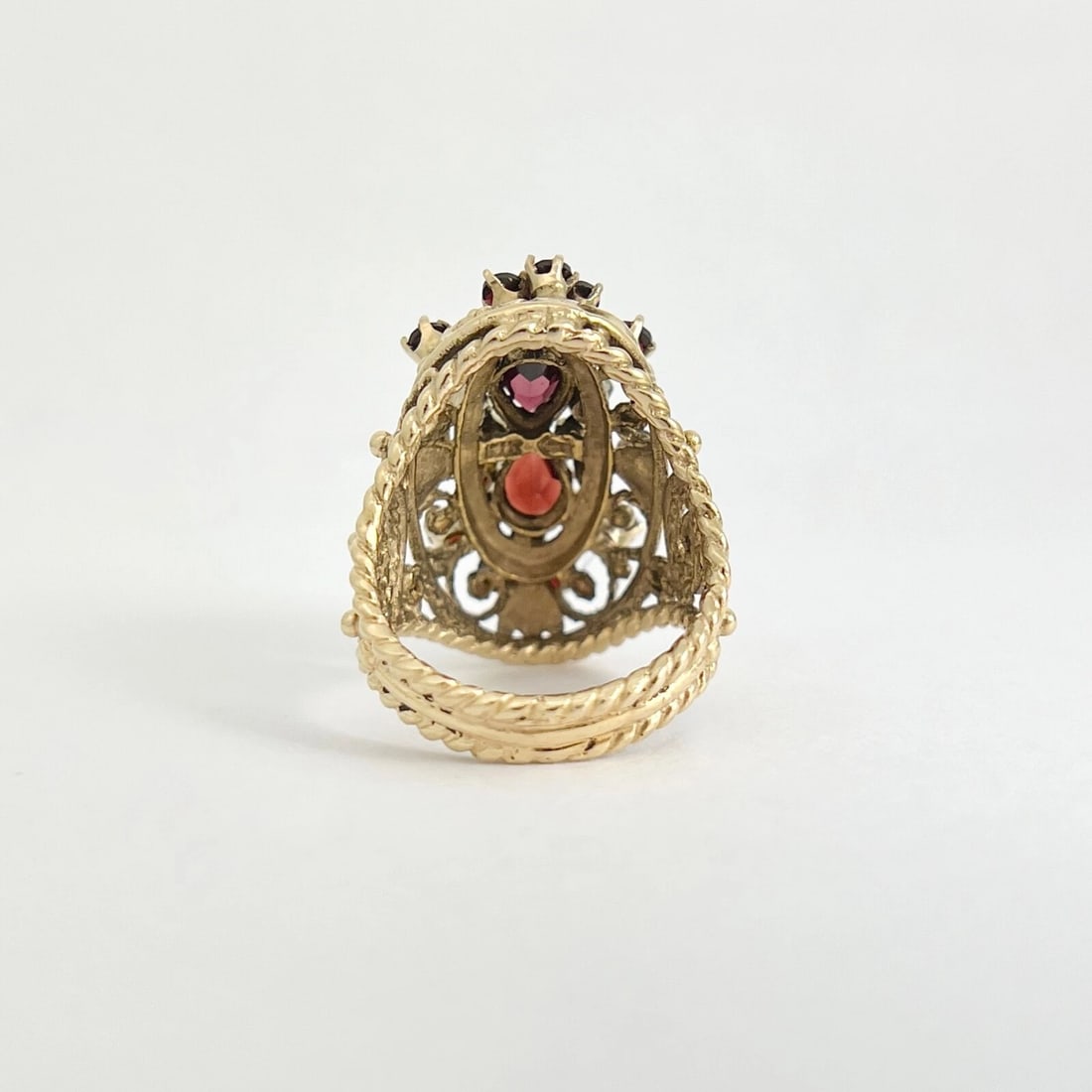 Vintage 1950's 1960's Garnet Pearl Cluster Cocktail Ring 14K Yellow Gold 13.85 G - 7