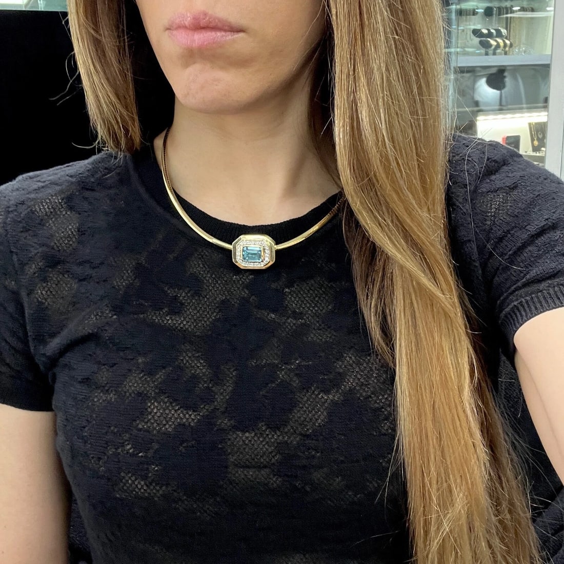 Vintage Blue Topaz Diamond Slider Necklace Pendant 14K Yellow Gold, 11.95 Gr - 3