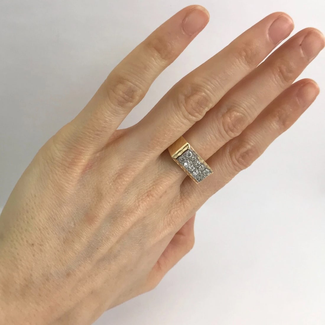 Vintage Men's Two-Row Pave Diamond Flat Top Ring 14K Yellow Gold, 10.6 Grams - 4