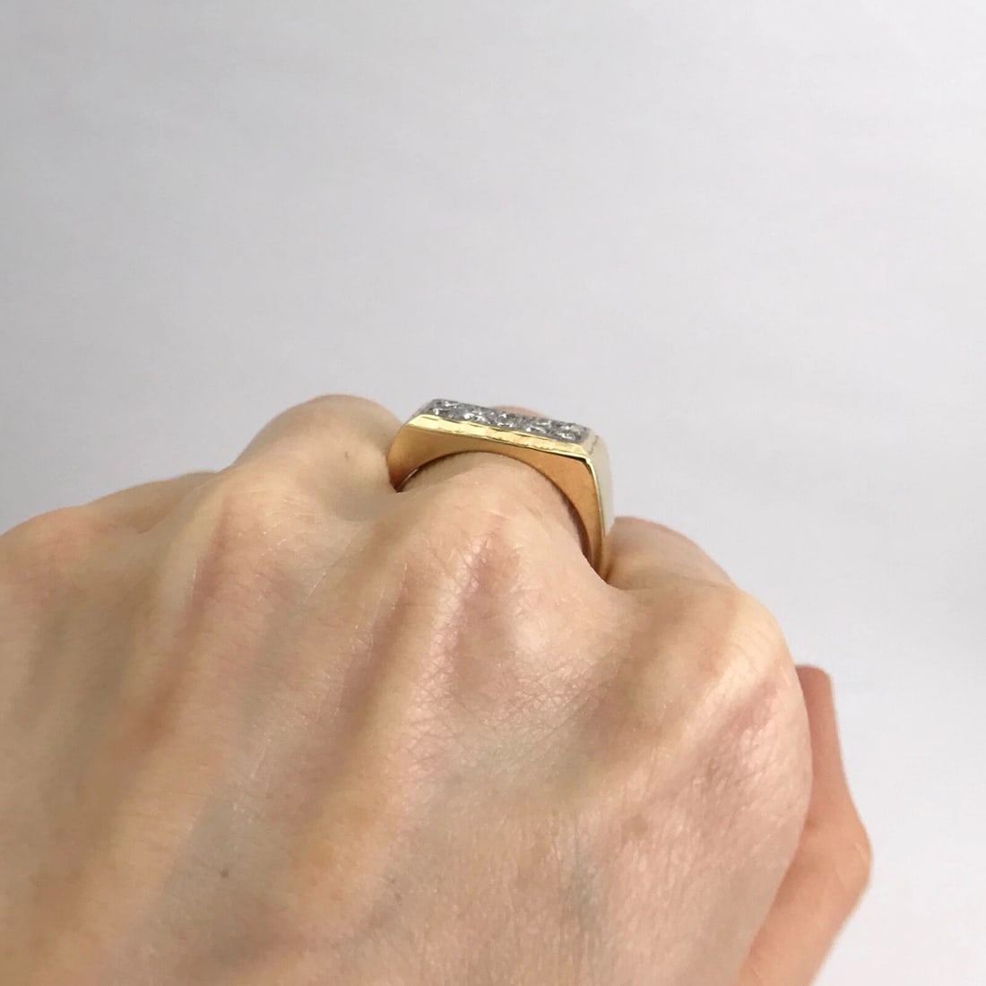 Vintage Men's Two-Row Pave Diamond Flat Top Ring 14K Yellow Gold, 10.6 Grams - 6