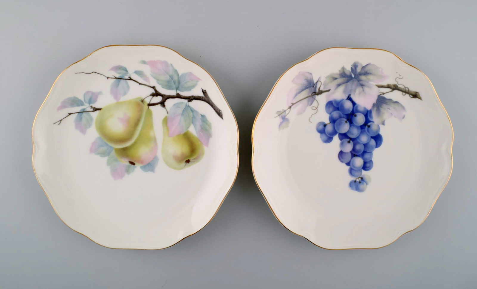 Kronach, Germany. 14 porcelain plates with hand-painted fruits. 1940s. - 3