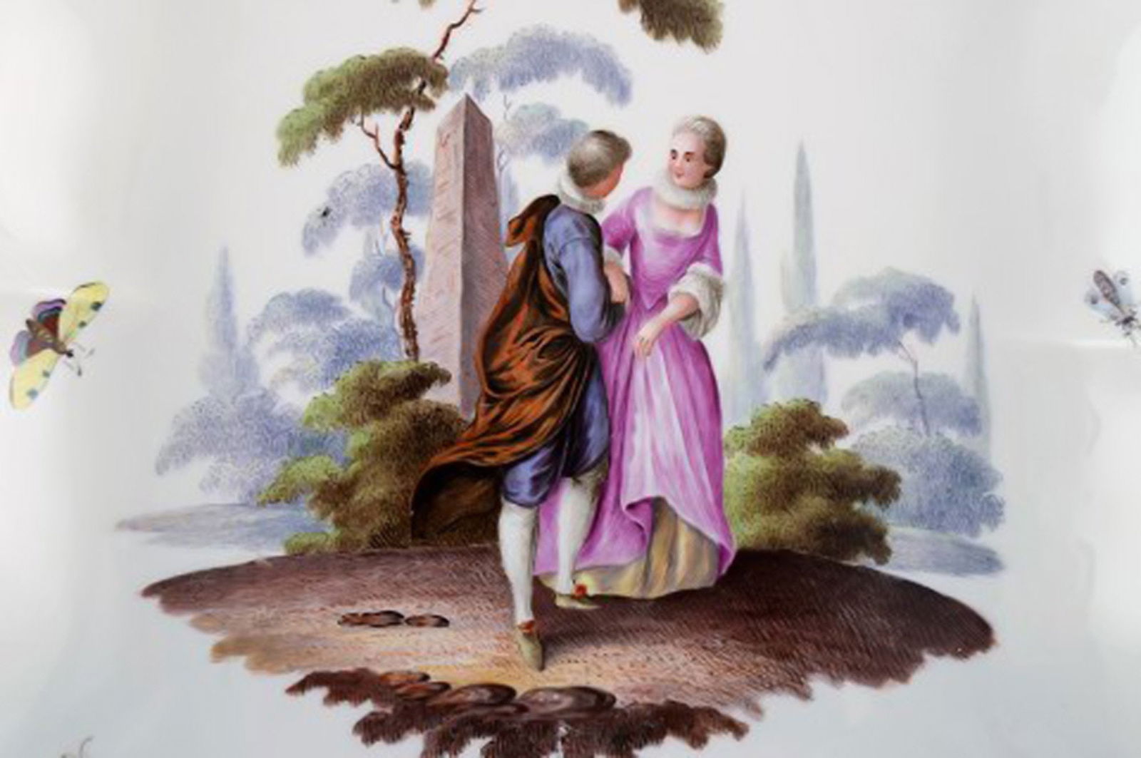Antique Meissen dish / bowl in hand-painted porcelain. Romantic scenery with noble couple, - 2