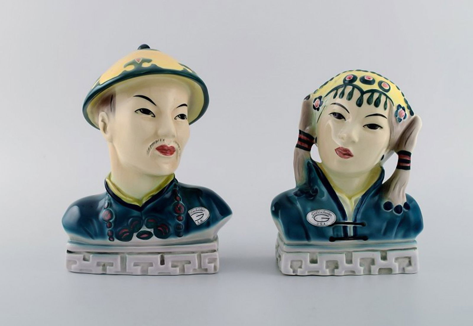 Goldscheider, USA. Two rare figures in hand-painted porcelain. Asian couple. Mid-20th century (1 of 8)