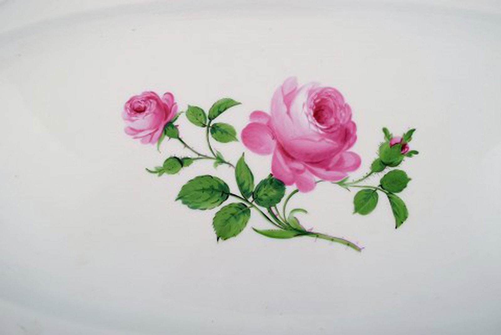 Large antique Meissen fish dish in hand-painted porcelain with pink roses. Early 20th century. - 2