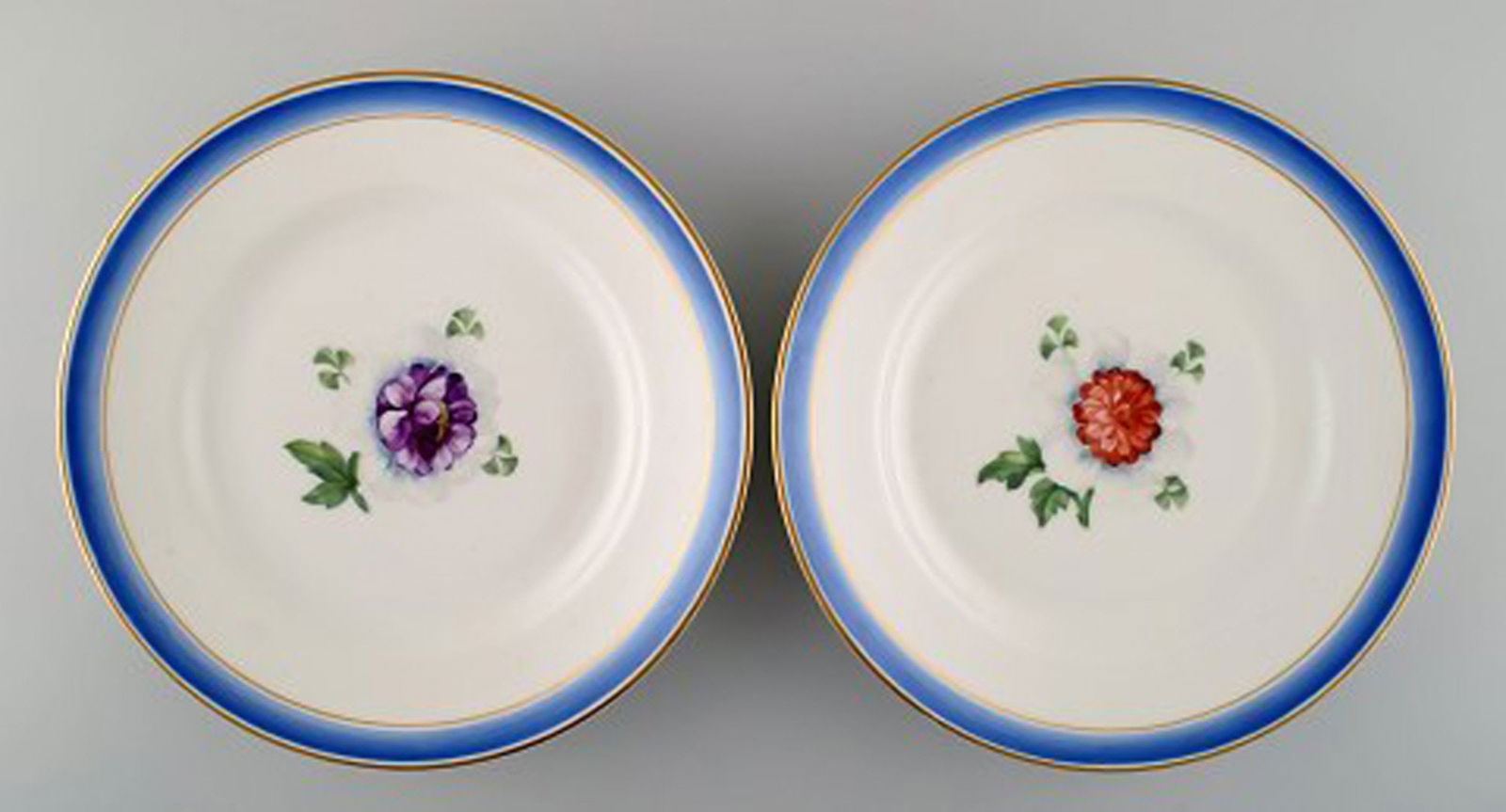 Four antique Royal Copenhagen plates in hand-painted porcelain with flowers and blue border with - 2