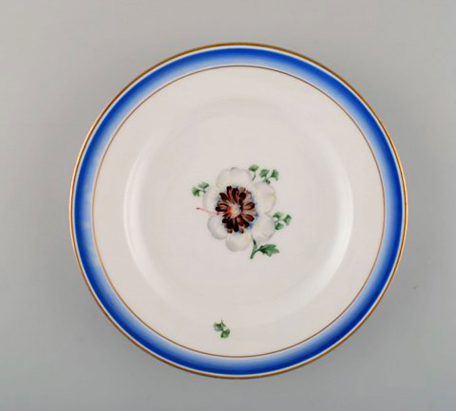 Five antique Royal Copenhagen plates in hand-painted porcelain with flowers and blue border with - 4