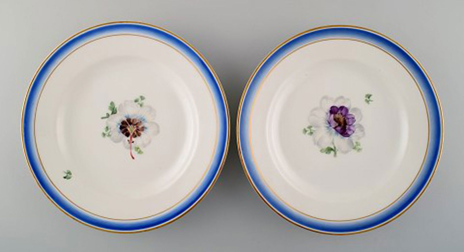 Four antique Royal Copenhagen plates in hand-painted porcelain with flowers and blue border with - 2