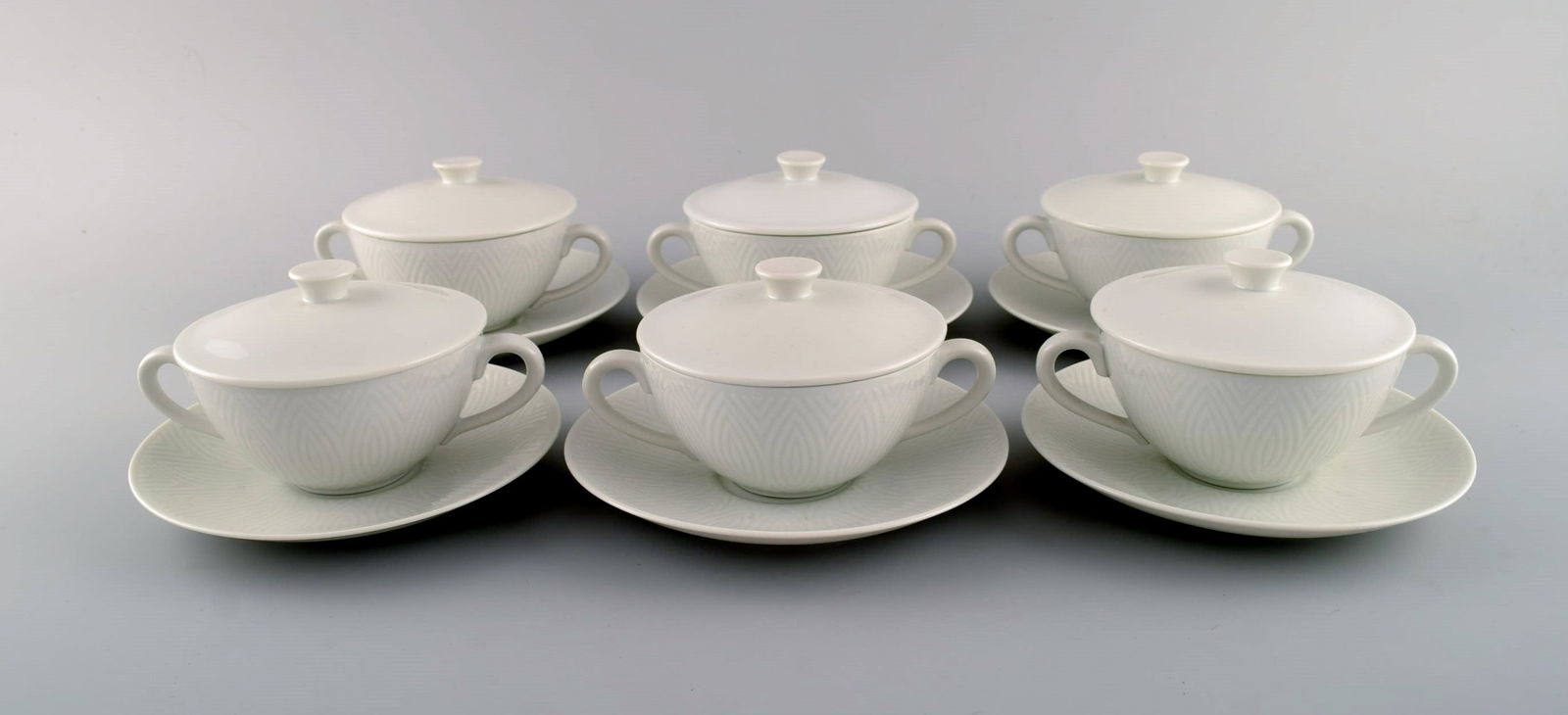Royal Copenhagen. Salto Service, White. Six bouillon cups with saucers. 1960s. (1 of 6)