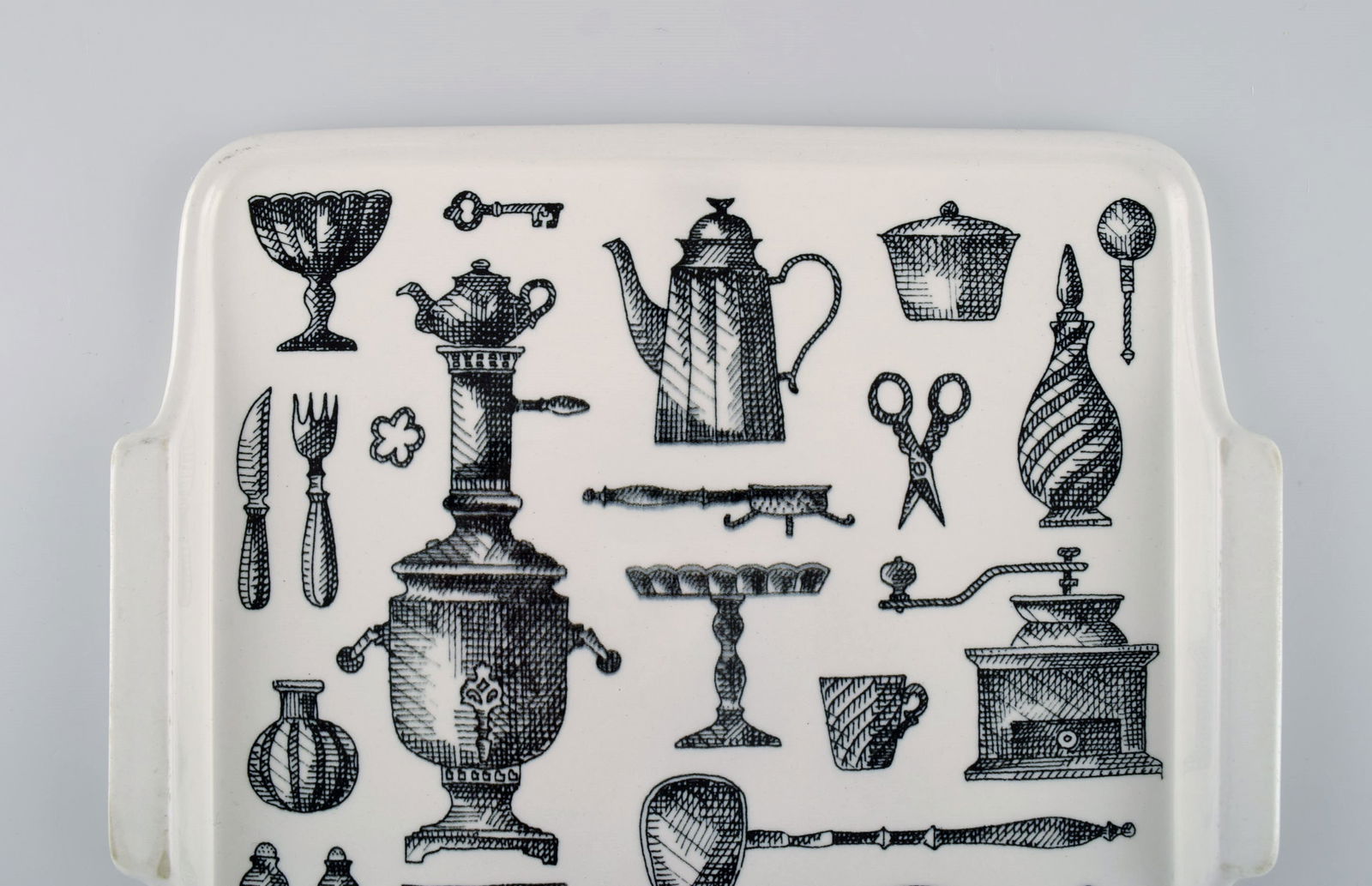 Arabia porcelain tray decorated with kitchen utensils. Finnish design, 1960s / 70s. - 2