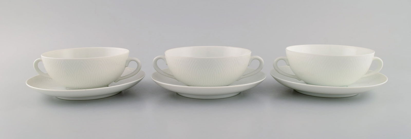 Royal Copenhagen. Salto Service, White. Three bouillon cups with saucers. 1960s. (1 of 5)