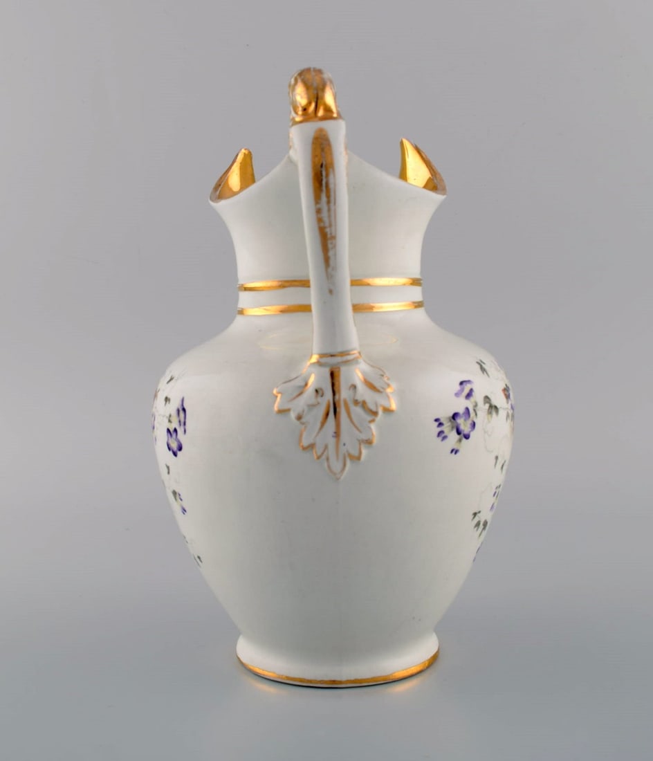 Antique Gustafsberg chocolate jug in porcelain modeled with a lion on the handle. Hand-painted - 4
