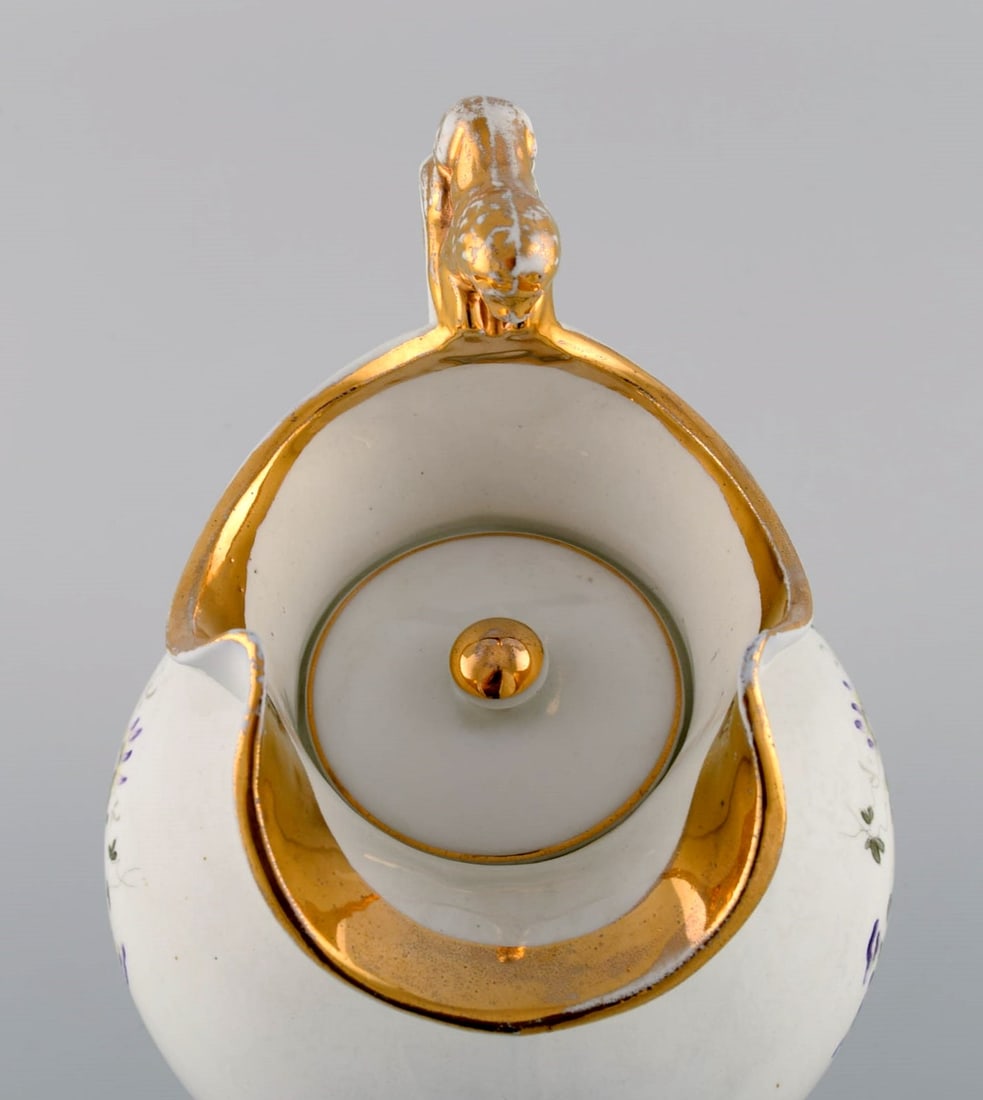 Antique Gustafsberg chocolate jug in porcelain modeled with a lion on the handle. Hand-painted - 6