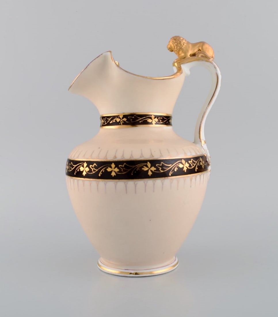Antique Altwasser chocolate jug in porcelain modeled with a lion on the handle. Hand-painted flowers (1 of 7)