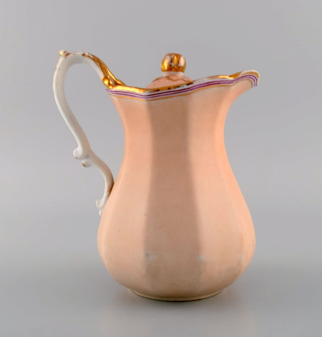 Antique Bing & Grøndahl chocolate jug in porcelain with hand-painted purple and gold - 6