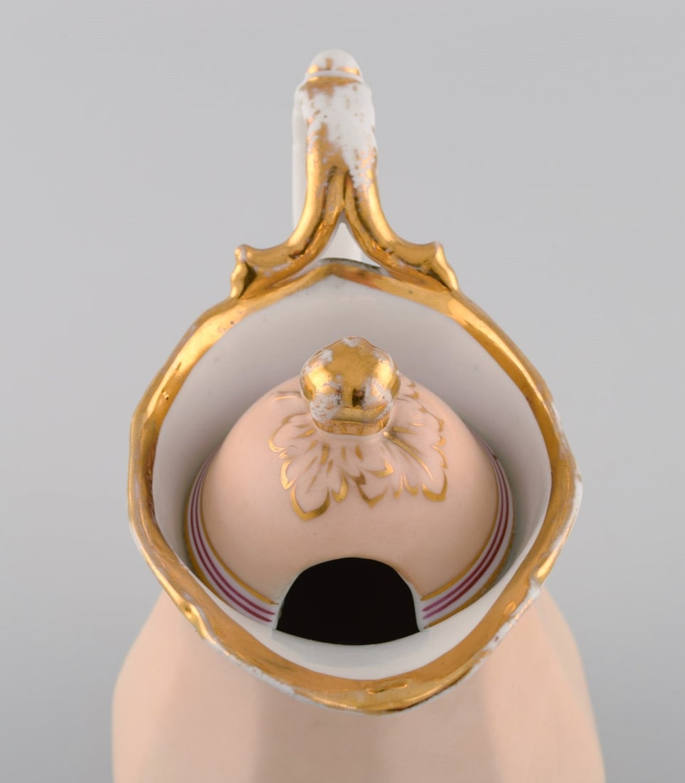 Antique Bing & Grøndahl chocolate jug in porcelain with hand-painted purple and gold - 7