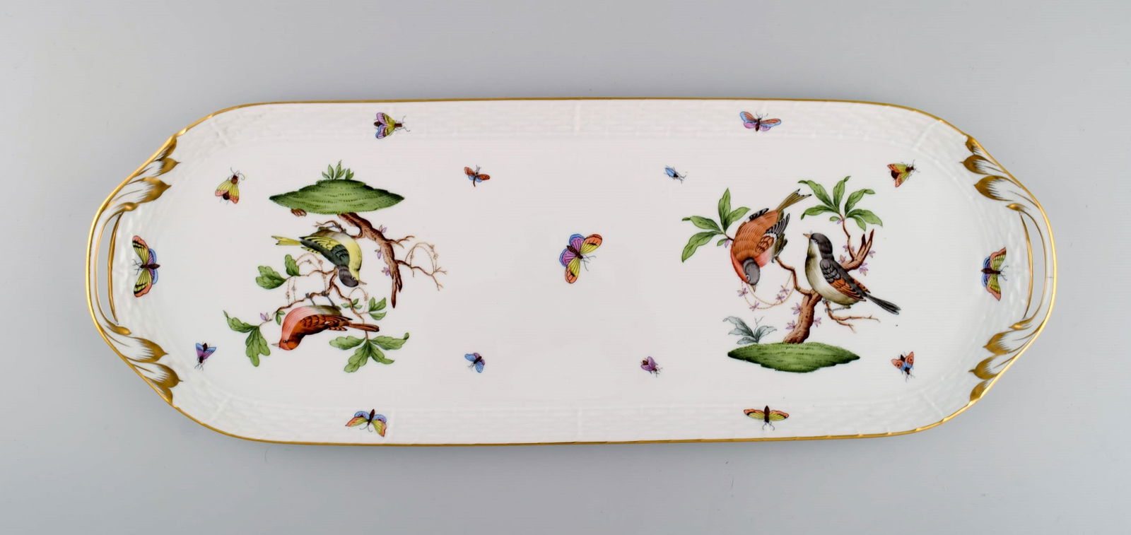 Oblong Herend Rothschild Bird serving dish / tray in hand-painted porcelain. Mid-20th century. (1 of 6)