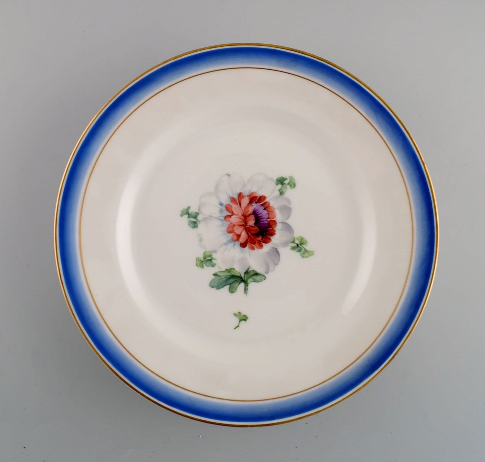 Six antique Royal Copenhagen plates in hand-painted porcelain with flowers and blue border with - 2