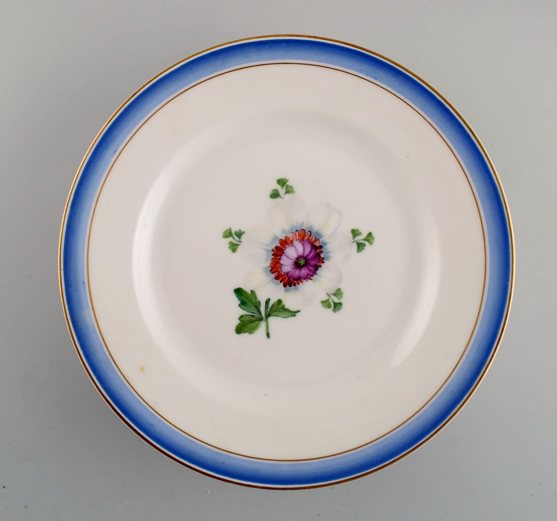 Six antique Royal Copenhagen plates in hand-painted porcelain with flowers and blue border with - 3