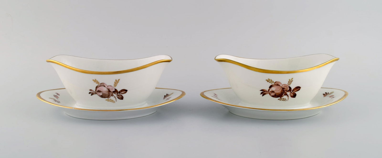 Two Royal Copenhagen Brown Rose sauce boats. 1960s. (1 of 6)