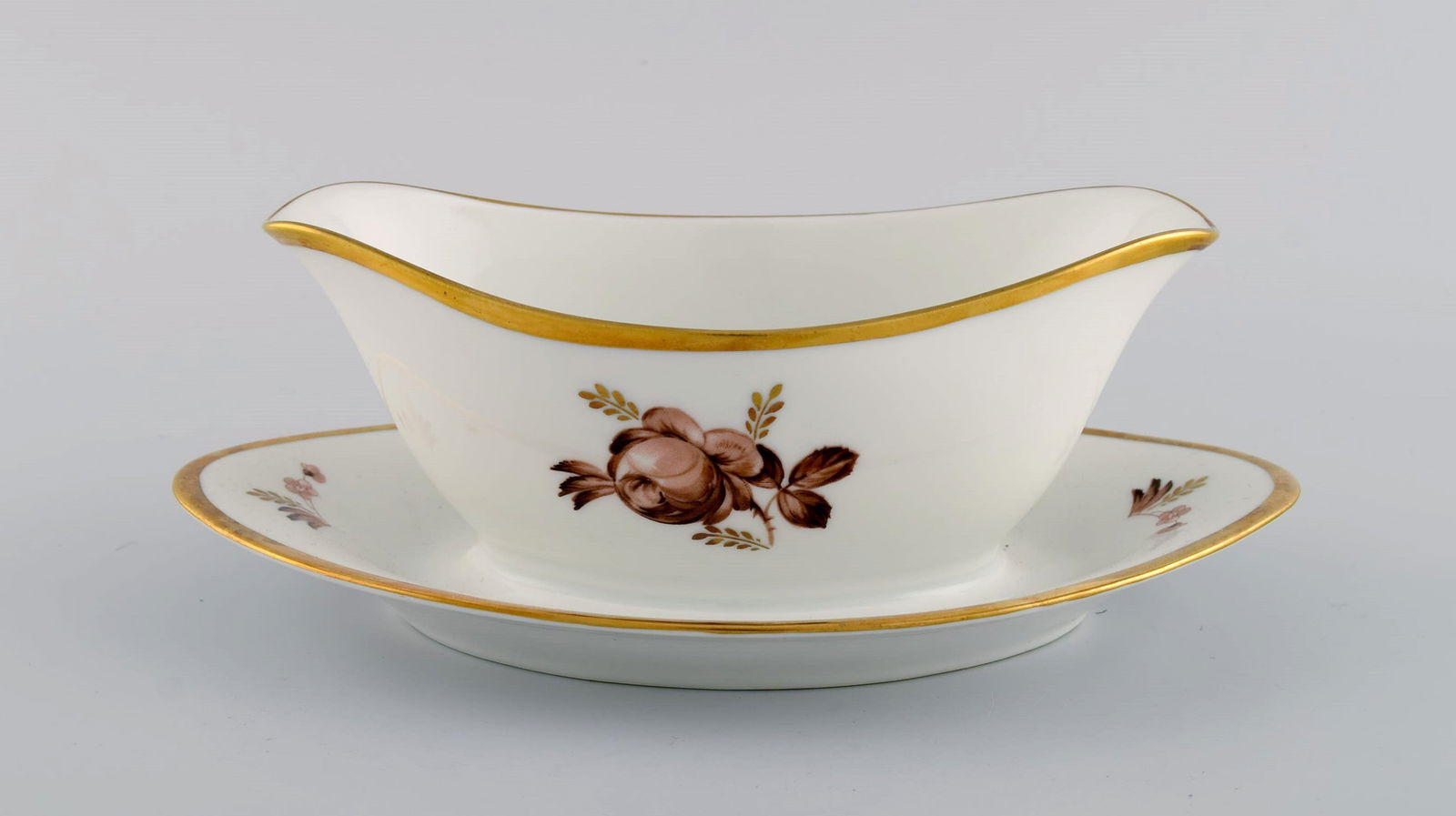 Two Royal Copenhagen Brown Rose sauce boats. 1960s. - 2