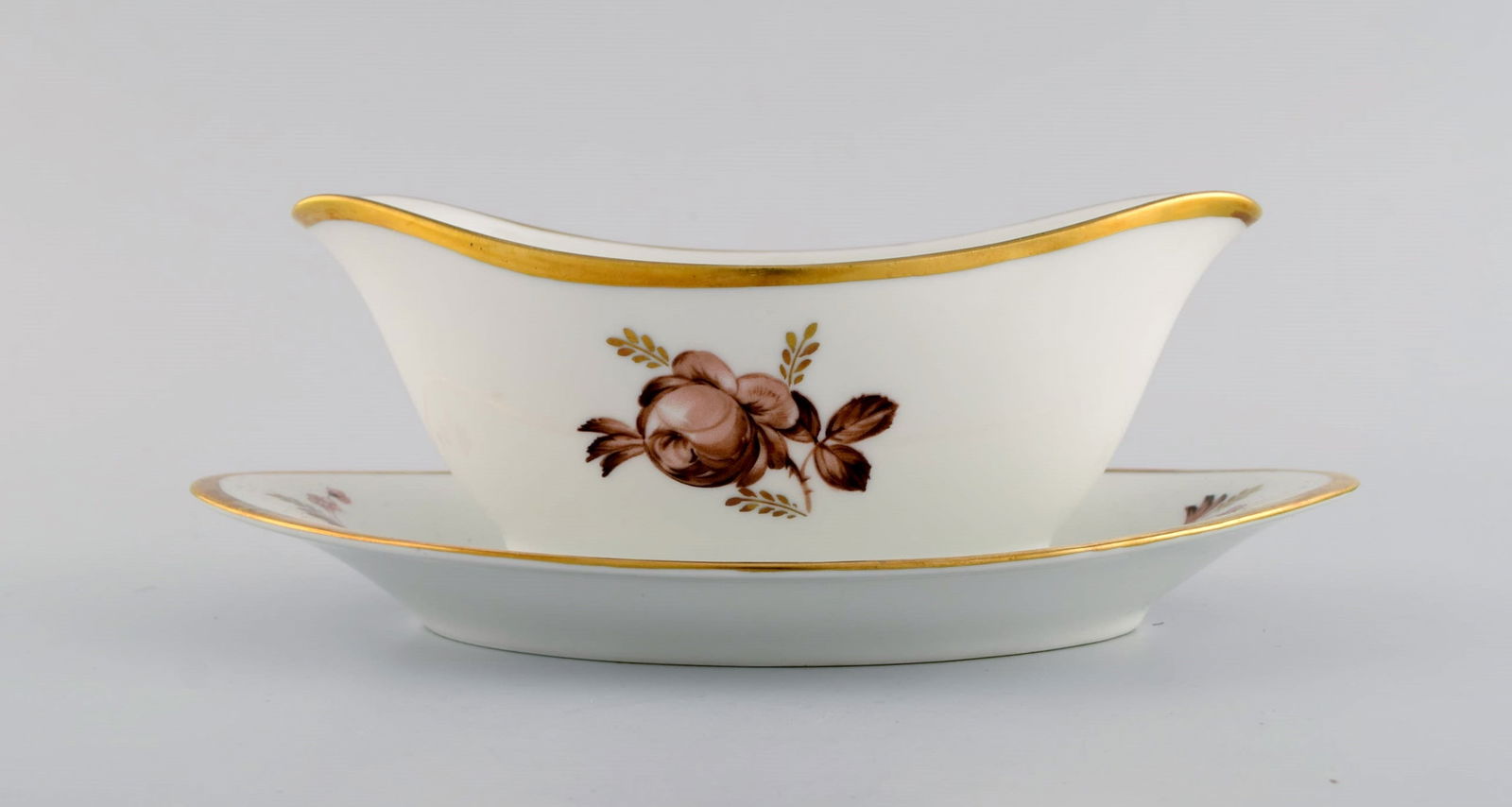 Two Royal Copenhagen Brown Rose sauce boats. 1960s. - 3