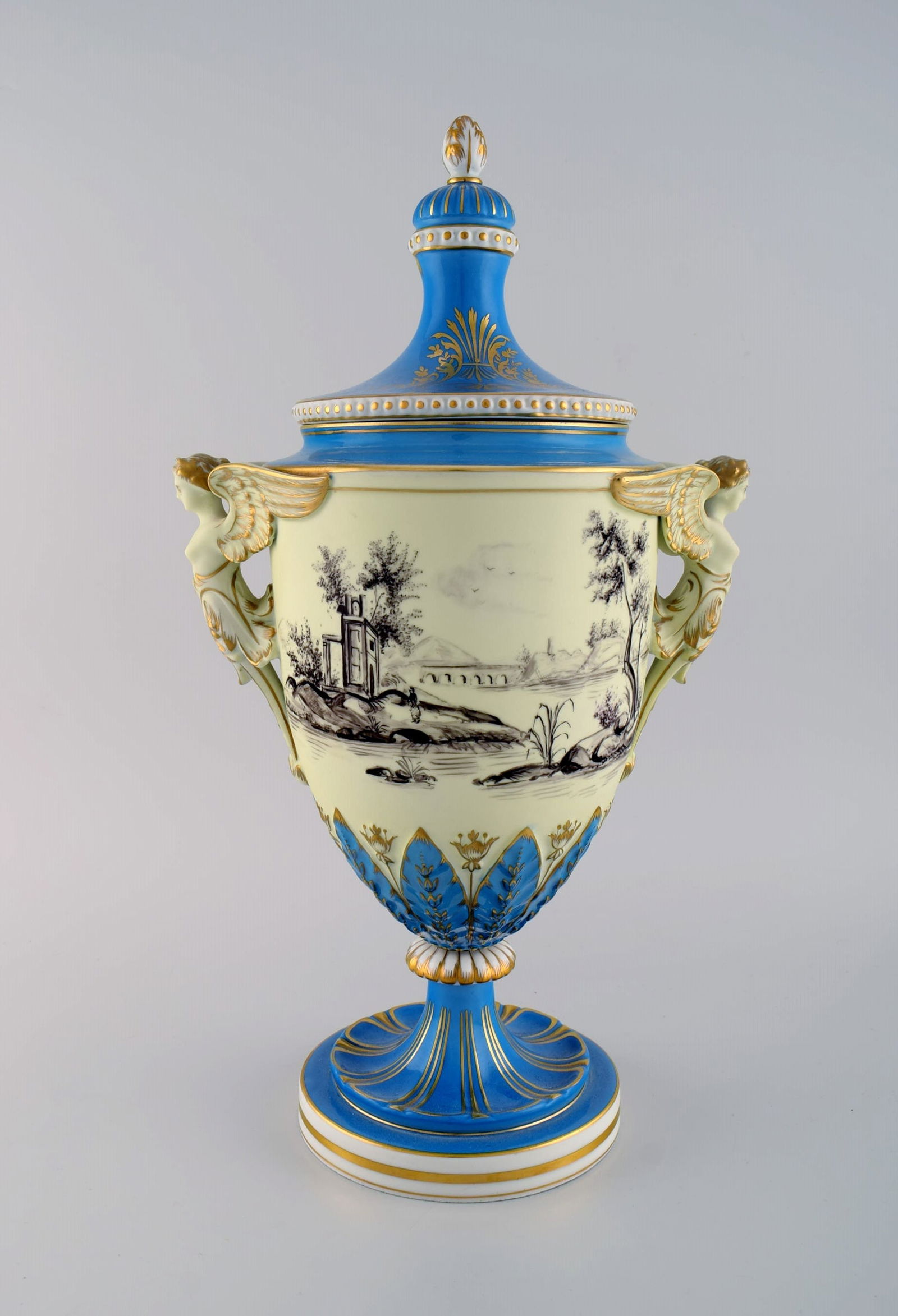 Large Dresden ornamental vase in hand-painted porcelain with classicist scenes and handles in the (1 of 8)