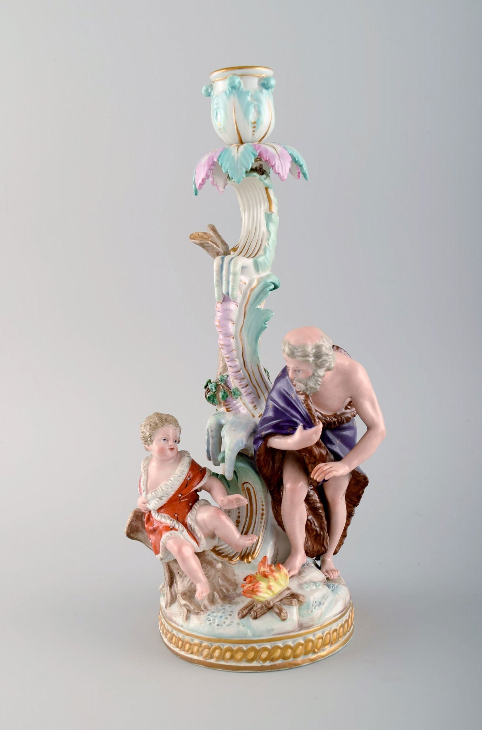 Antique Meissen Winter candlestick in hand-painted porcelain. 19th century. (1 of 9)