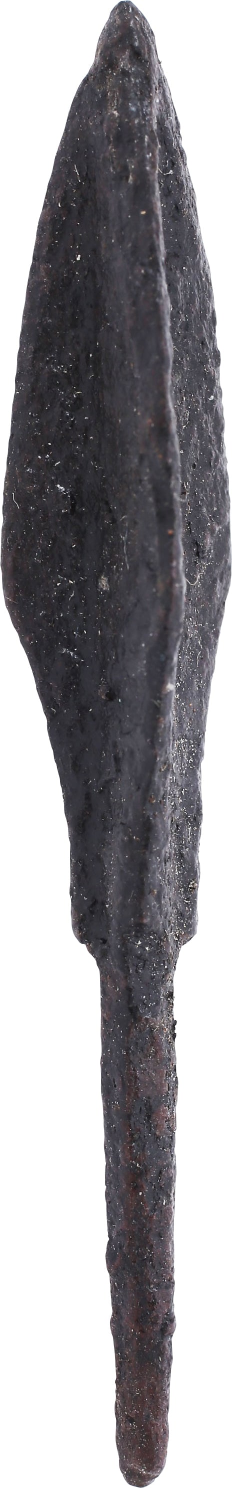 ROMAN LEGIONARIES ARROWHEAD.: 1st-3rd century. Iron, triangular flesh cutting example. Over 2 1/2" length. The period of Roman conquest of Western Europe including Britain, which had previously remained independent by paying tribu