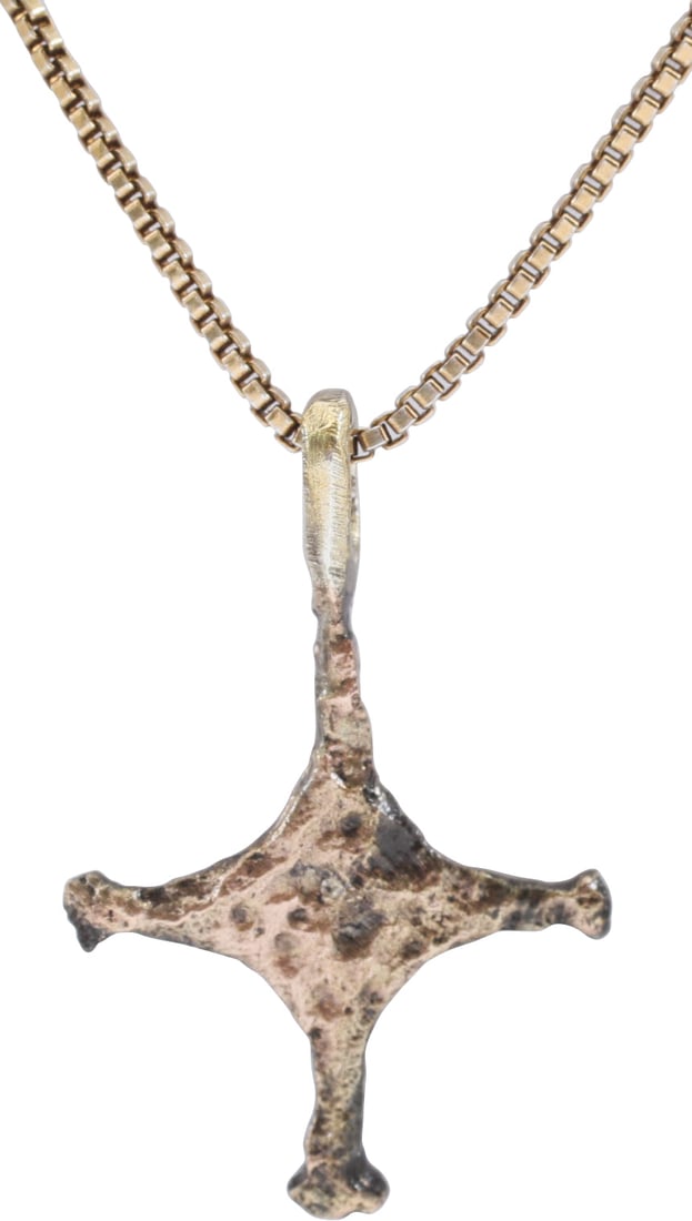 NORTHERN EUROPEAN CONVERT’S CROSS NECKLACE, 9th-10th CENTURY: The emergence from the Dark Ages is embodied in the rise to power of the Frankish King, Charlemagne in 768 (founder of the Holy Roman Empire after 800) followed by conquering southern Europe from