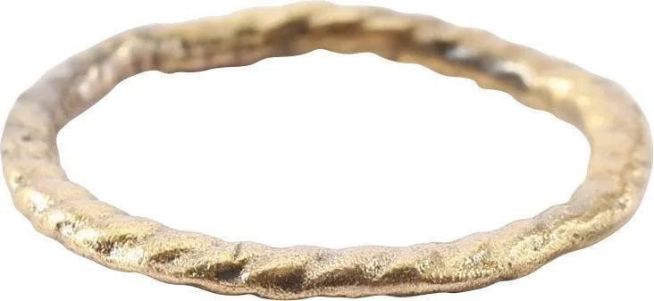 VIKING ROPED OR TWIST WEDDING RING, C.866-1067 AD, SZ 9: Cambridgeshire, England. Size 9, 2.3mm thick, with bold twist motif 3/4 its circumference, especially well delineated and preserved. The spiral or helix was a favorite Viking form. Professionally refu