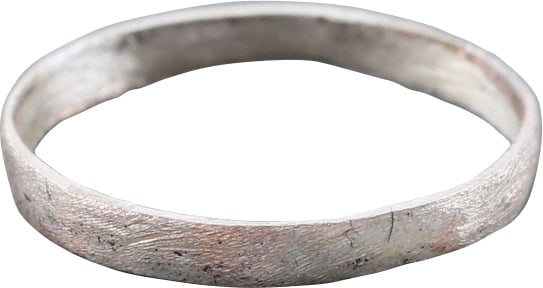 EUROPEAN CHILD’S RING C1350-1450, SIZE 2 ½: Silvered bronze, size 2 1/2 with flat face, 1.6mm width. Professionally refurbished with the silver surface restored. Probably for a child of about 3-5 years old. Rings for children were a luxury avai
