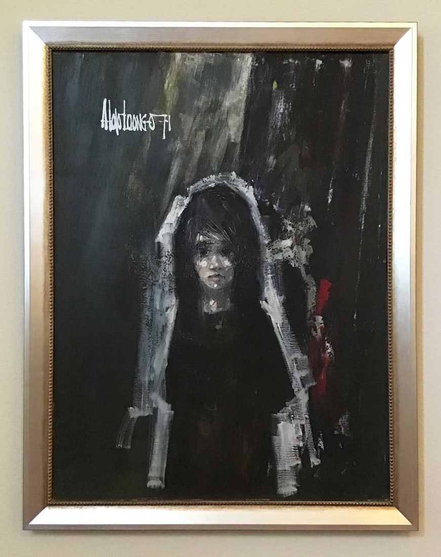 Aldo Luongo Small Face 1971 Original Oil Painting on Canvas, framed (1 of 1)