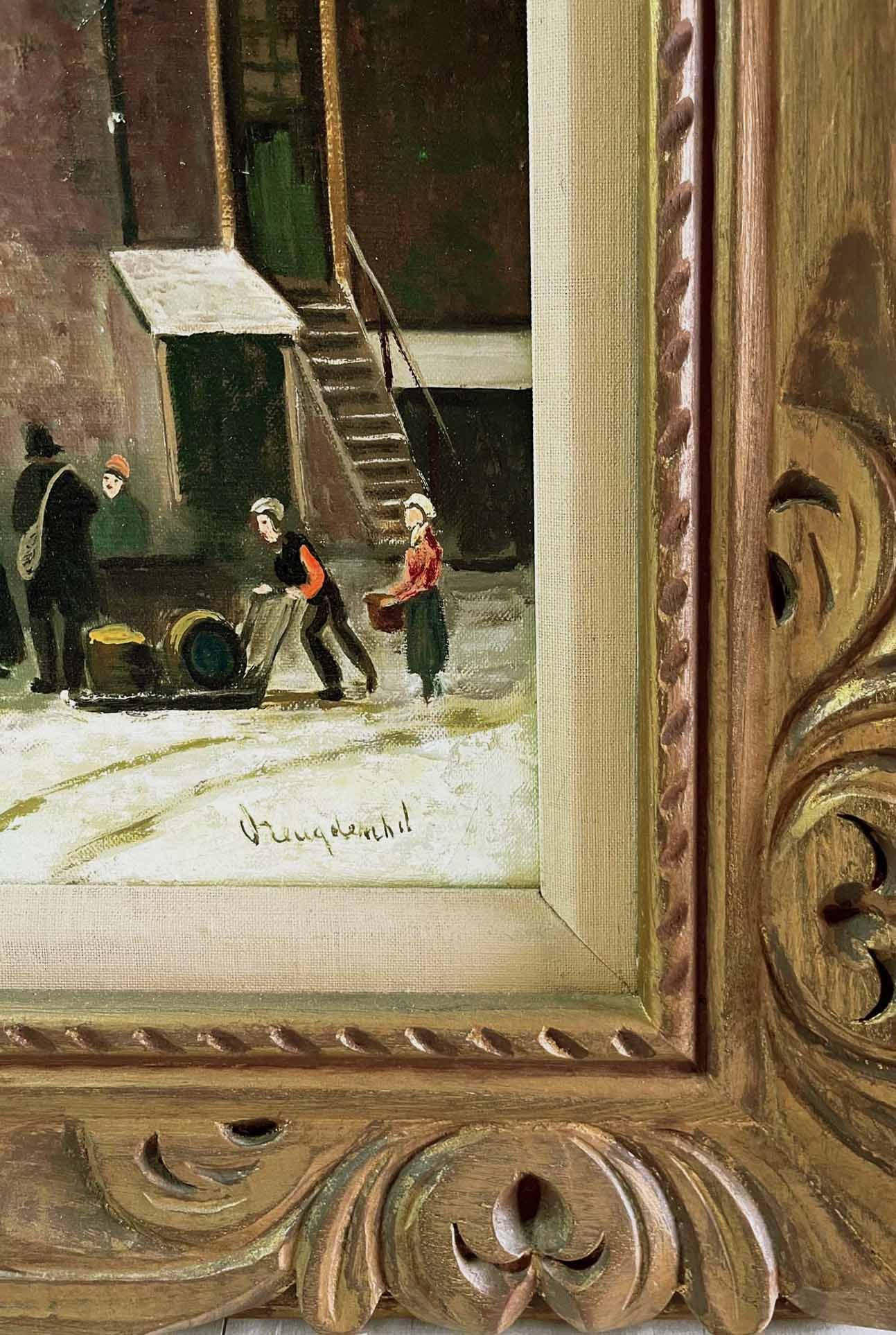 Vreugdenhil Street Scene Oil Painting carved wood framed - 2