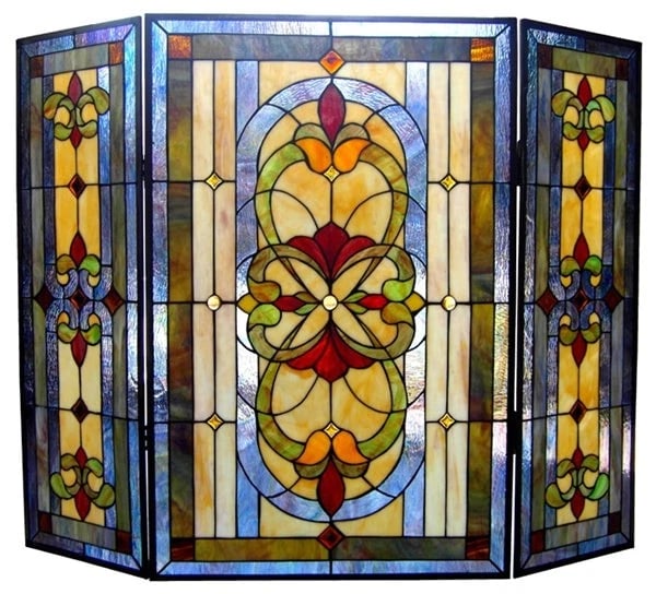 40" Folding Stained Glass Fireplace Screen - 2