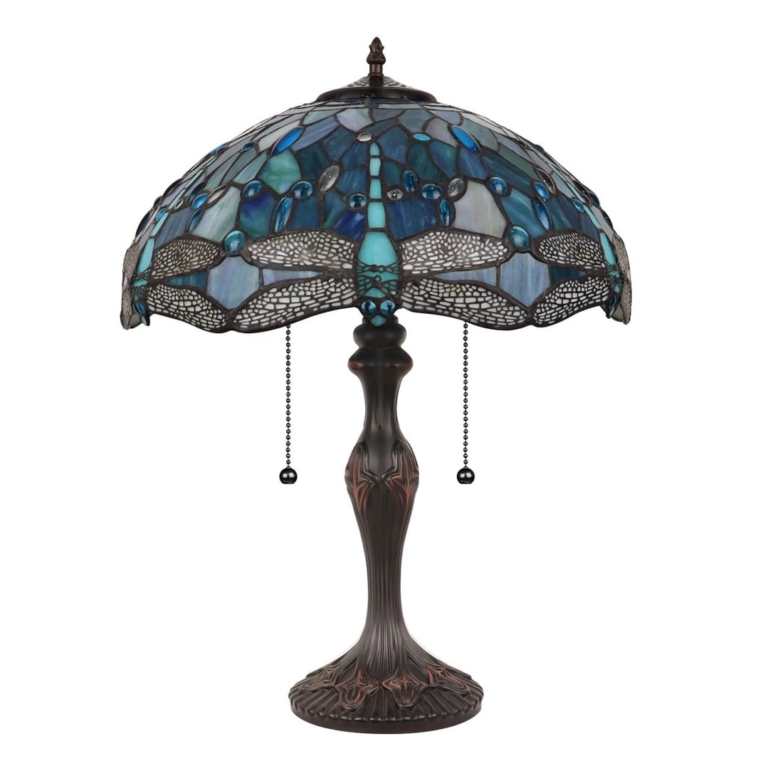 22.24" Stained Glass Dragonfly Lighted Base Table Lamp - 3