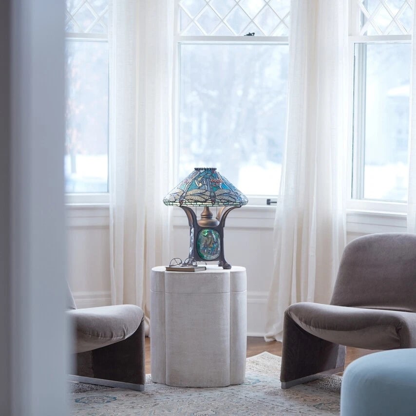 21.5" Blue Stained Glass Dragonfly Turtleback Table Lamp - 8