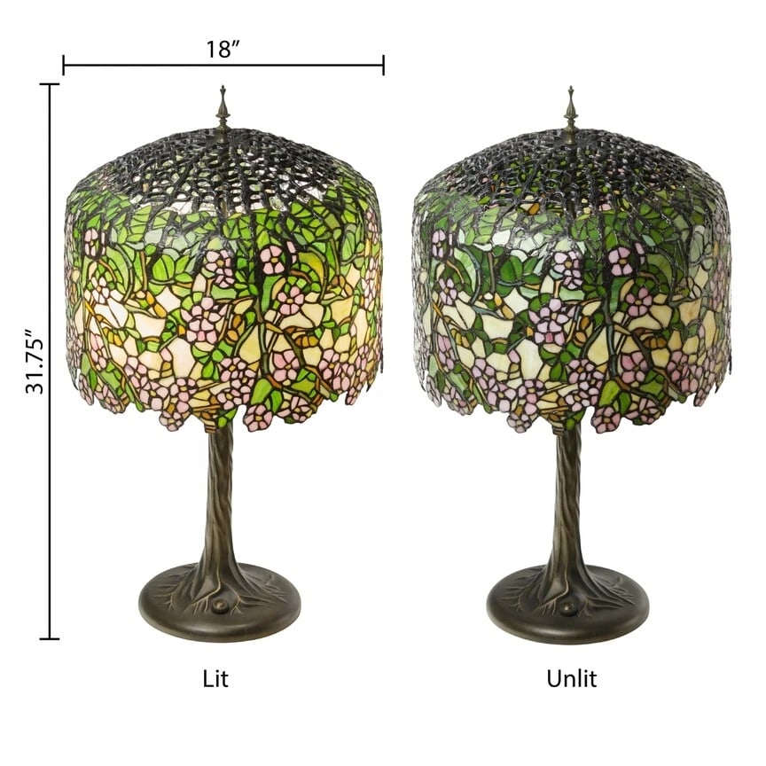 31.75" Cherry Blossoms Stained Glass Table Lamp - 11