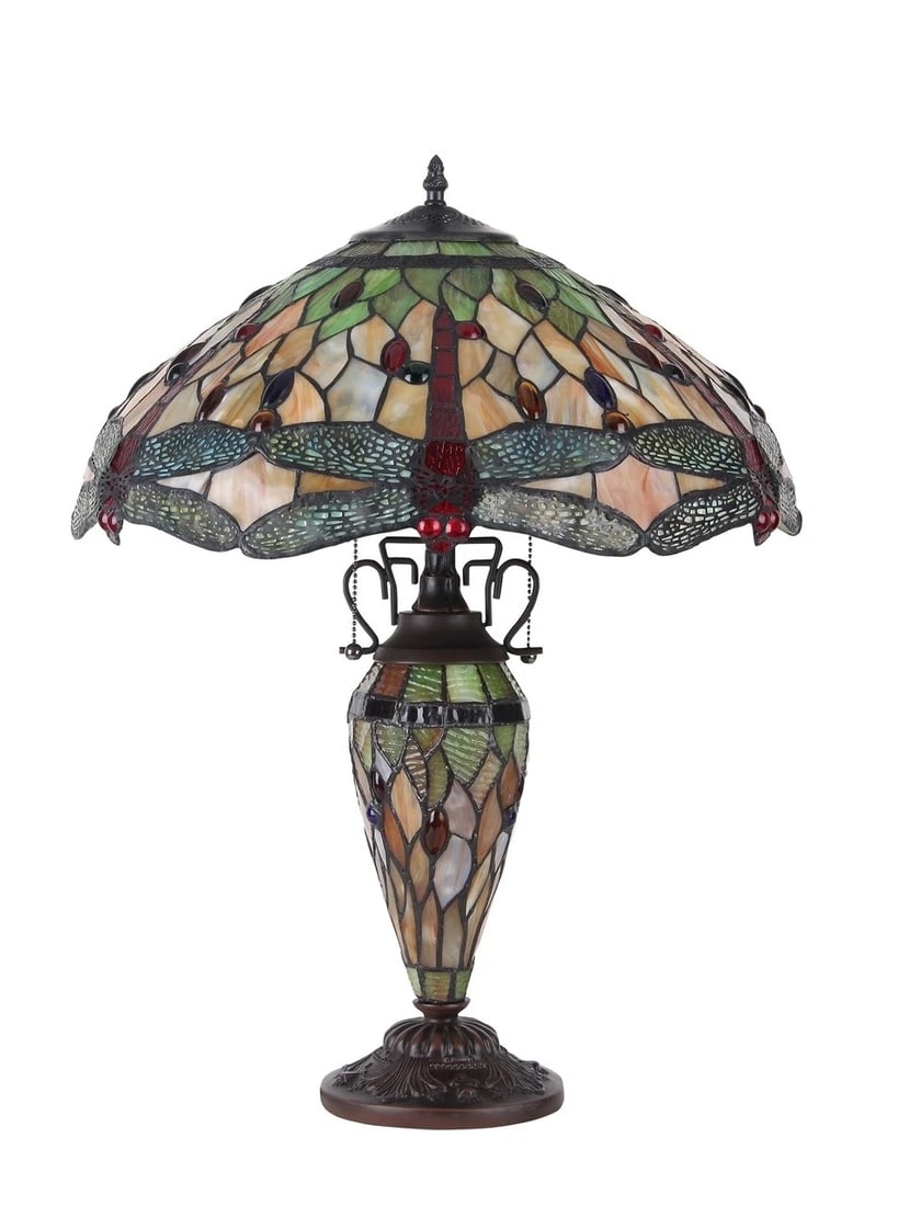 24" Stained Glass Dragonfly Lighted Base Table Lamp - 2